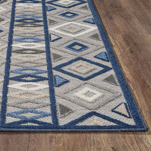 5' X 7' Blue And Gray Abstract Stain Resistant Indoor Outdoor Area Rug