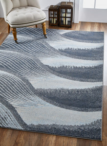 3' X 5' Blue And Gray Abstract Dhurrie Area Rug