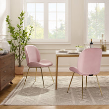Load image into Gallery viewer, Set of Two Gold and Pink Velvet Shell Shape Dining Chairs