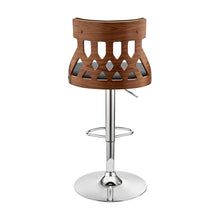 Load image into Gallery viewer, Adjustable Black Faux Leather and Walnut Lattice Bar Stool