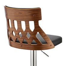Load image into Gallery viewer, Adjustable Black Faux Leather and Walnut Lattice Bar Stool