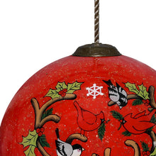 Load image into Gallery viewer, Reindeer with Plaids and Cardinals Hand Painted Mouth Blown Glass Ornament
