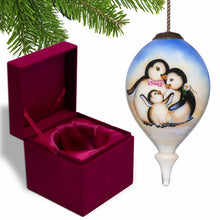 Load image into Gallery viewer, Family of Penguins Hand Painted Mouth Blown Glass Ornament