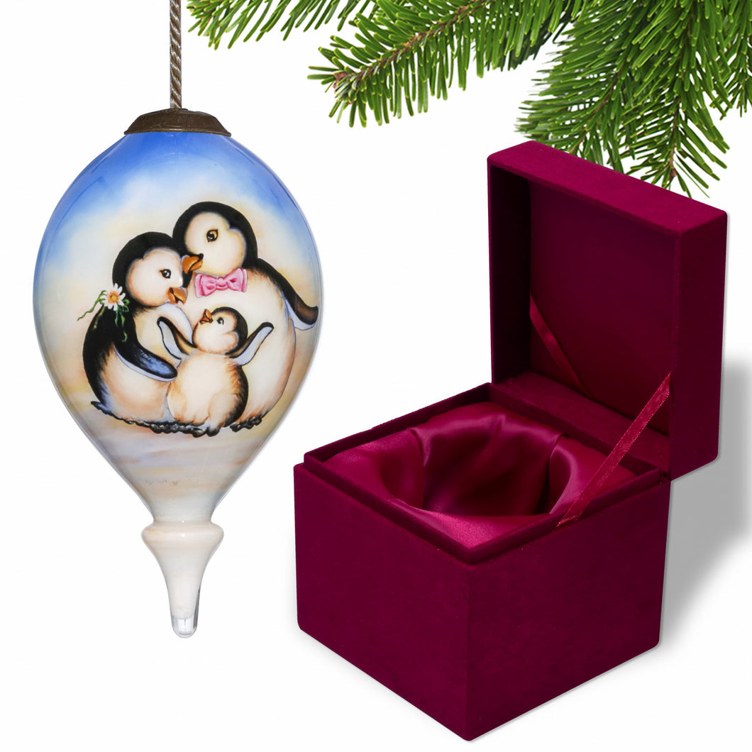 Family of Penguins Hand Painted Mouth Blown Glass Ornament