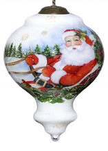 Load image into Gallery viewer, Santa Riding a Sleigh Hand Painted Mouth Blown Glass Ornament