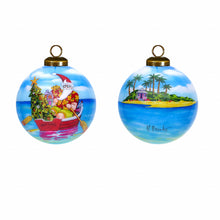 Load image into Gallery viewer, Rowing Santa Express Hand Painted Mouth Blown Glass Ornament